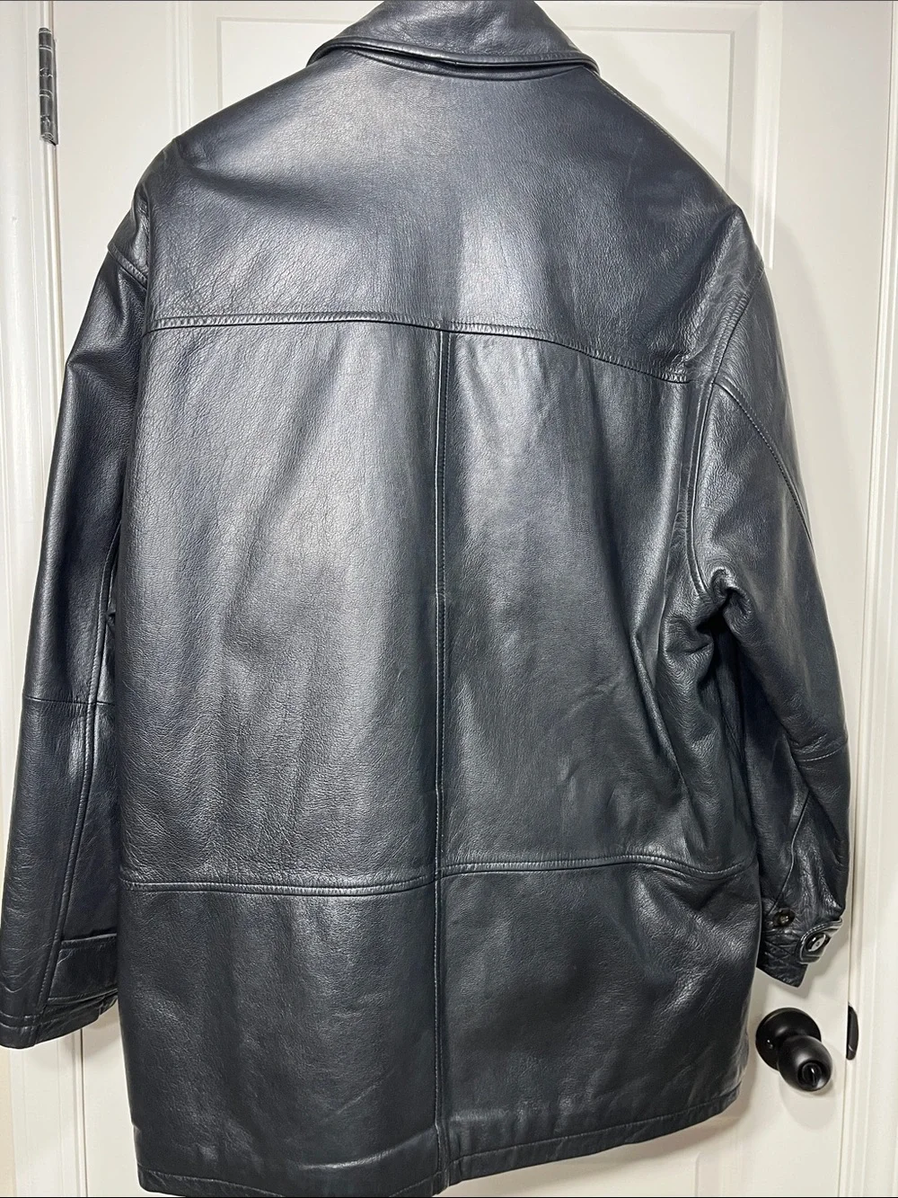 John Henry Black Genuine Leather Car Coat Jacket Quilted Lined Men’s M